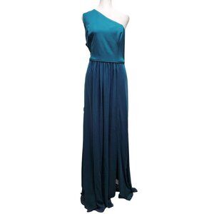 Adrianna Papell Womens Teal One Shoulder  Maxi party Dress Size 14 blue